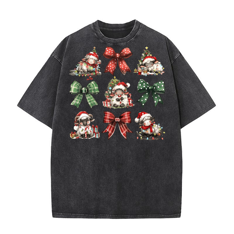 Christmas Coquette Bow Sheep Washed T-Shirt