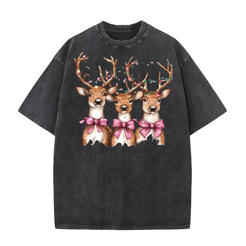 Christmas Deer Pink Coquette 02 Washed T-Shirt