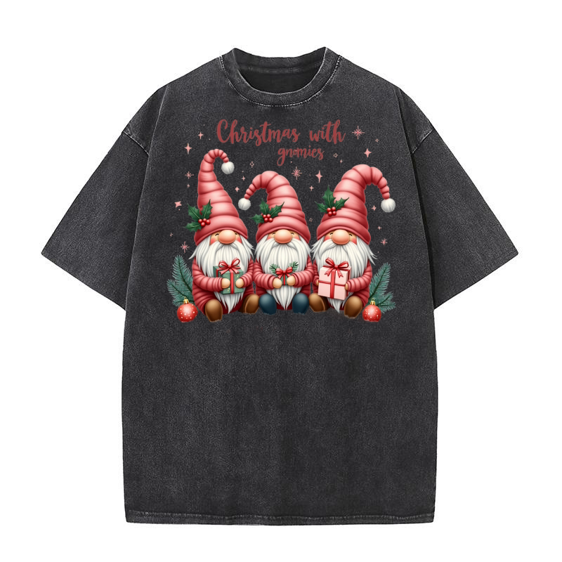 Christmas With Gnomies Washed T-Shirt
