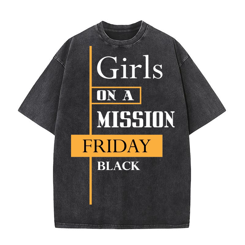 Girls On A Mission Black 2 Washed T-Shirt