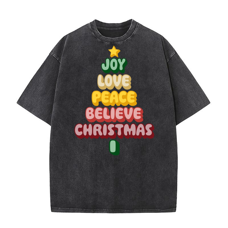 Joy Love Peace Believe Christmas Washed T-Shirt