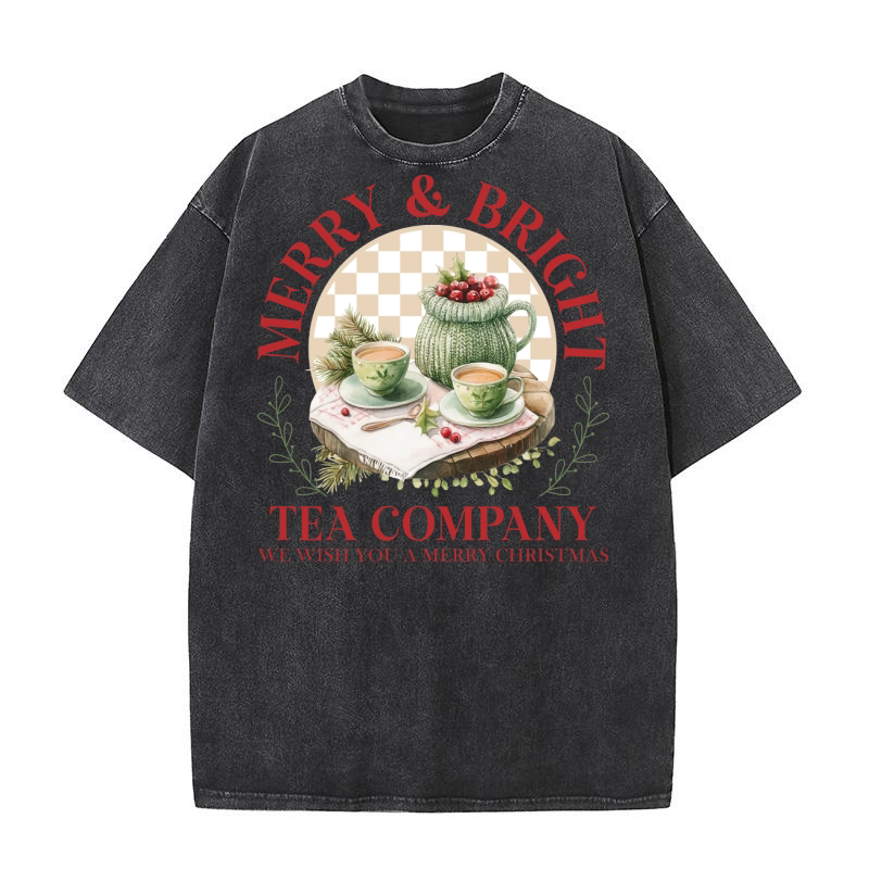 merry and bright tea company we wish you a merry christmas Washed T-Shirt