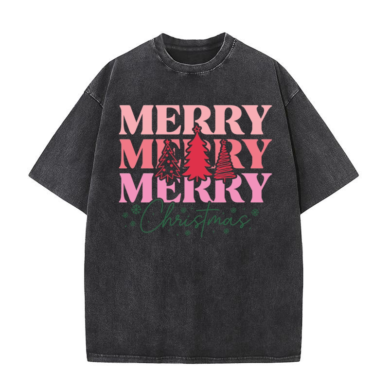 Merry Christmas Happy Holidays Washed T-Shirt