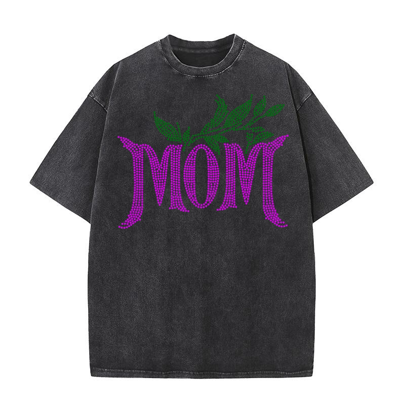 MOM Rhinestone Template Washed T-Shirt
