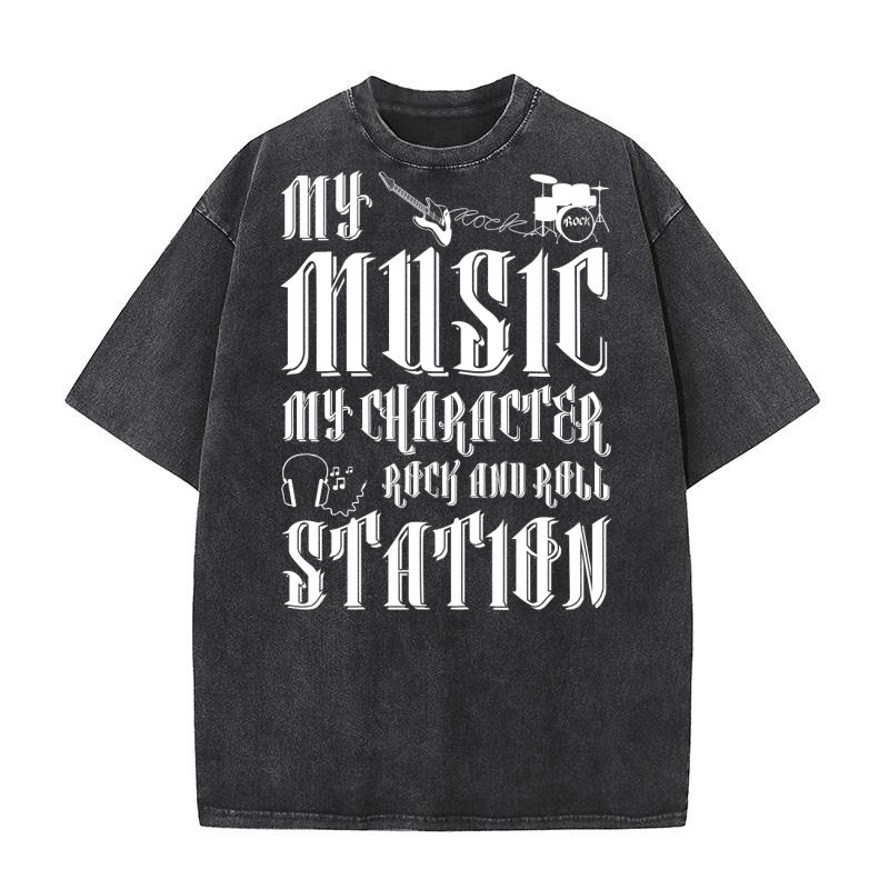 My Music My Character Rock And Roll Station (4) Washed T-Shirt