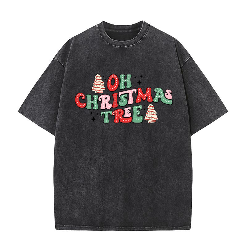 Retro Oh Christmas Tree Cake Washed T-Shirt