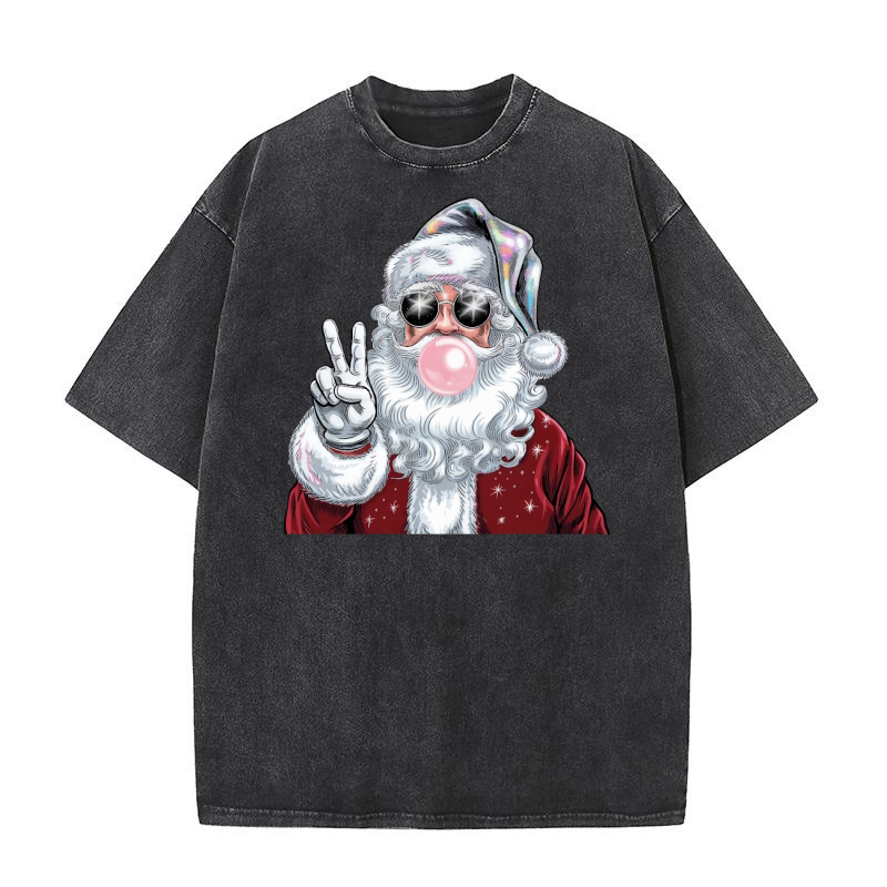 Santa Bubble gum Bling christmas Washed T-Shirt