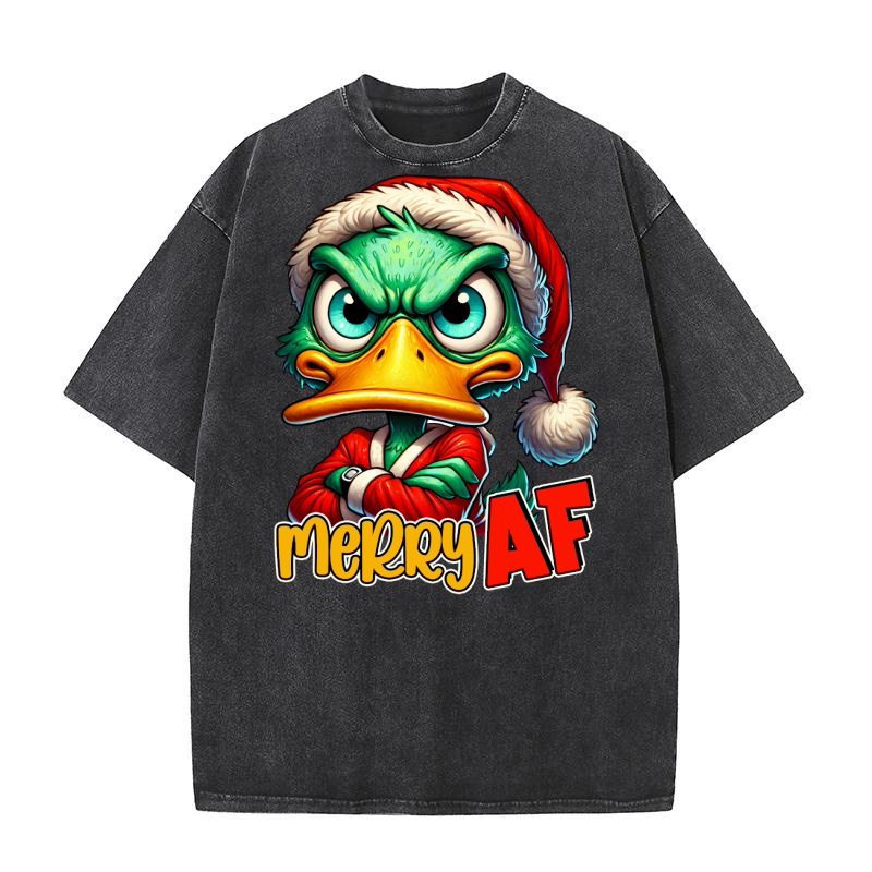 Sarcastic Grumpy Duck Christmas 04 Washed T-Shirt
