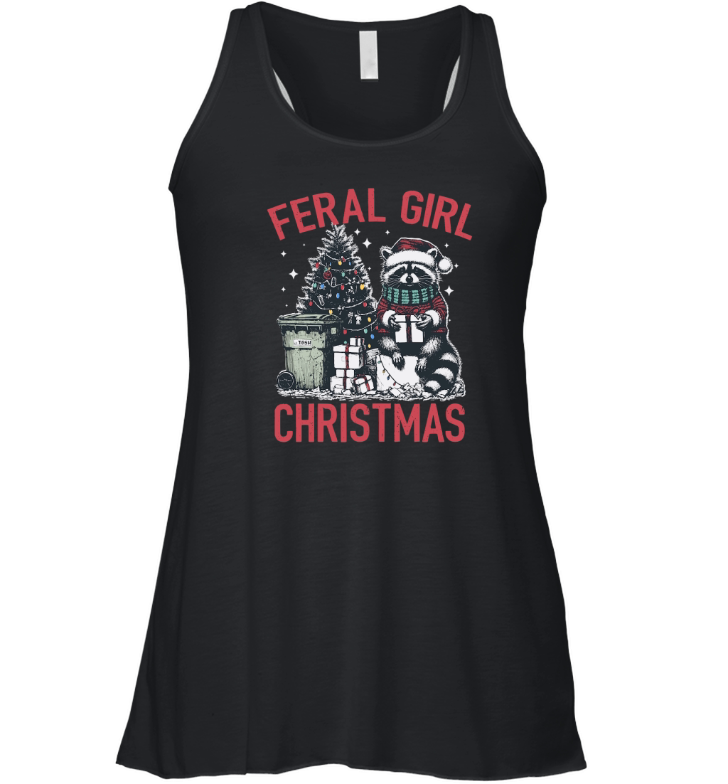Feral Girl Christmas Raccoon D Color Red Women's Flowy Tank Top