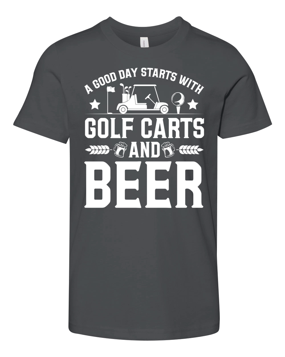 A Good Day Starts With Golf Carts And Beer (1) Youth Unisex Jersey Tee
