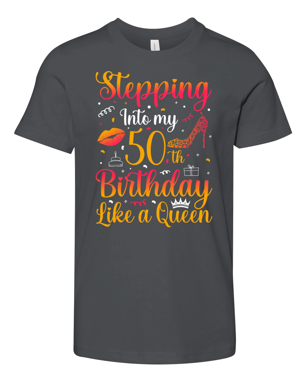 Stepping Into my 50th Birthday Like a Queen T Shirt Design (1) Youth Unisex Jersey Tee