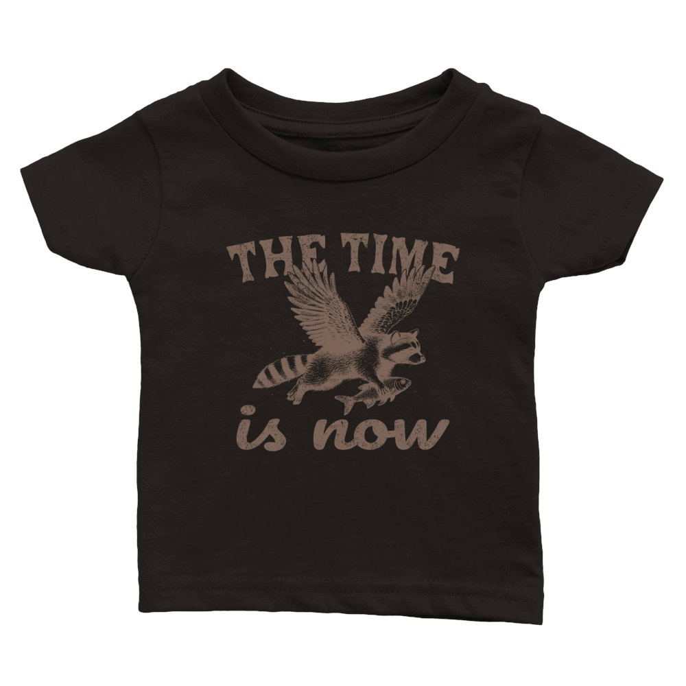 Now Is The Time Raccoon Flying L Brown Classic Baby Crewneck T-shirt