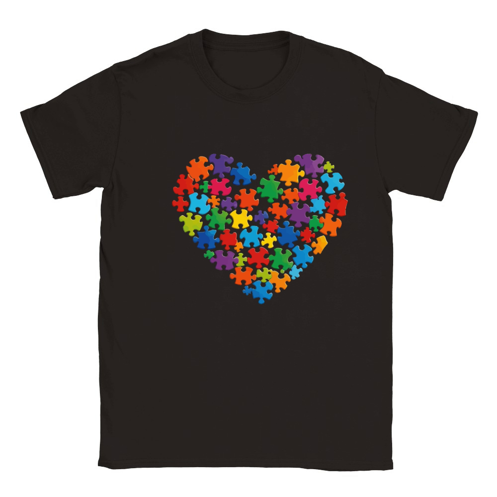Colorful Puzzle Heart Autism Classic Kids Crewneck T-shirt