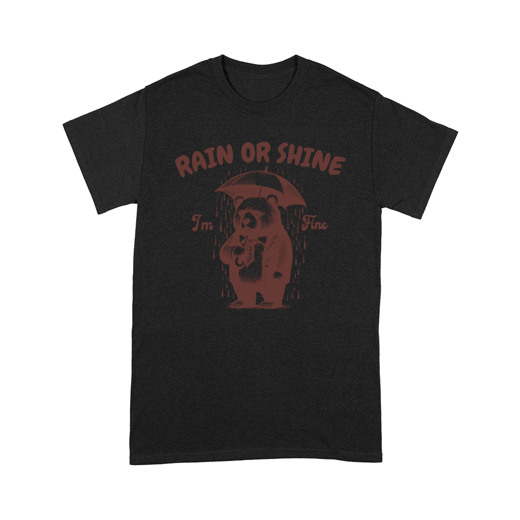 Rain or Shine Bear with Umbrella L Brown Comfort T-shirt