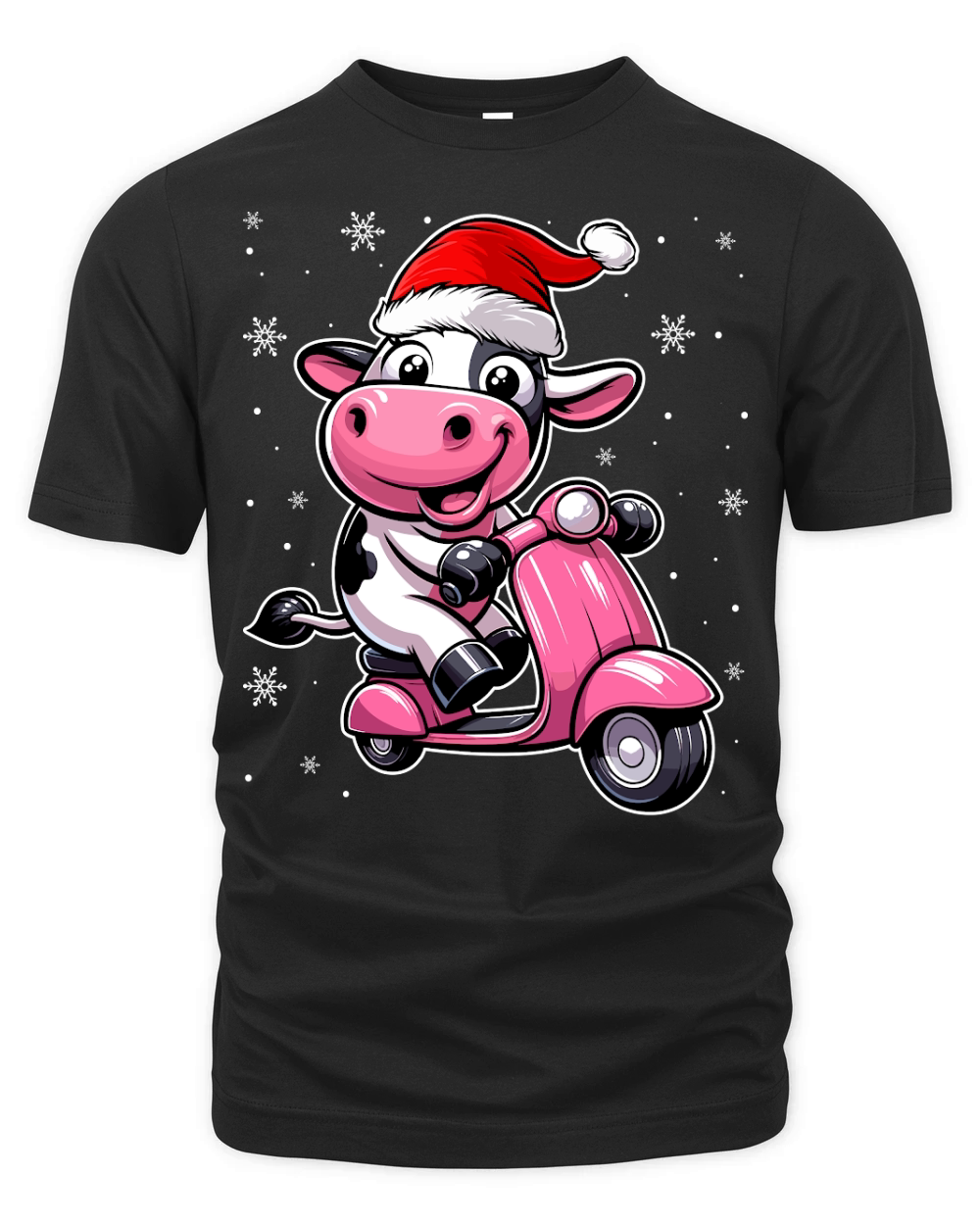 adorable Cow Riding Scooter wearing santa hat Organic Unisex T-shirt