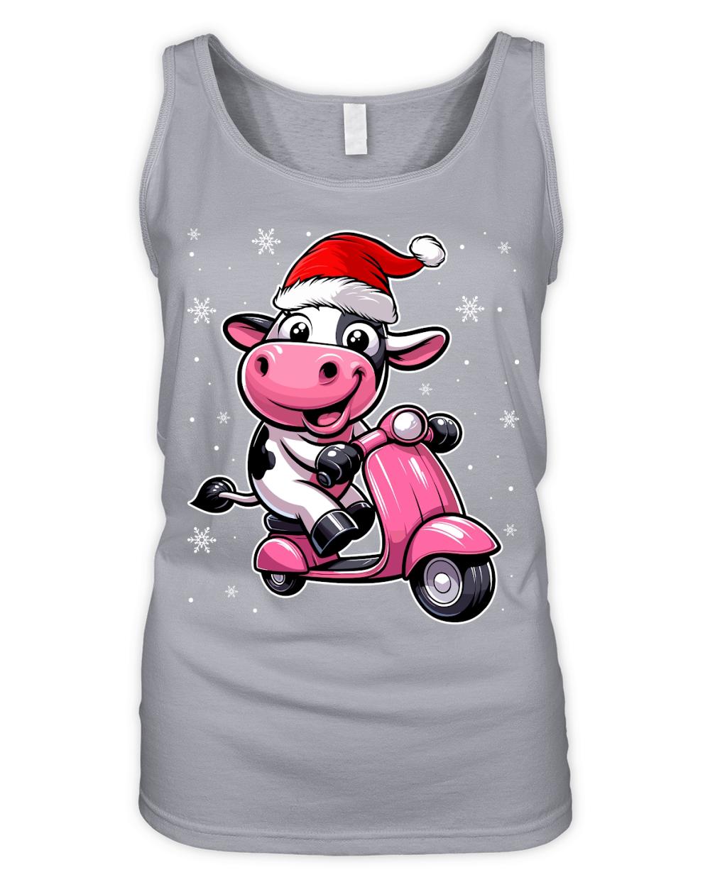 adorable Cow Riding Scooter wearing santa hat Organic Women's Tank Top
