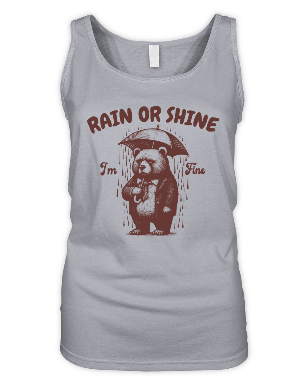 Rain or Shine Bear with Umbrella L Brown Organic Women's Tank Top