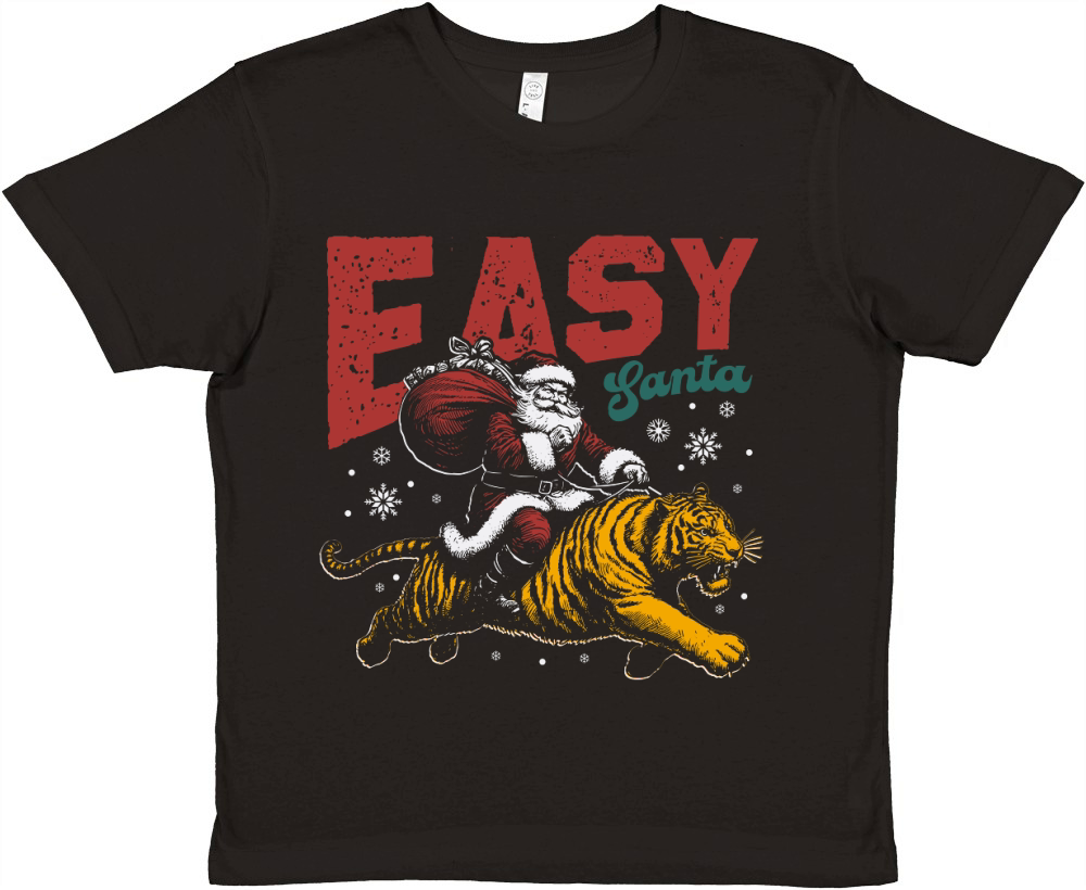 Easy Santa Riding Tiger D Color Premium Kids Crewneck T-shirt