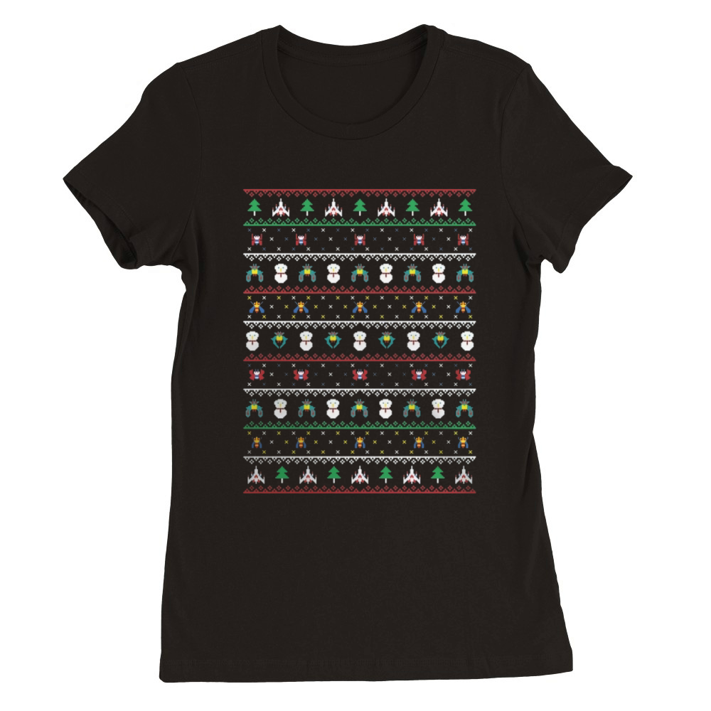 Galaga Arcade Christmas Premium Womens Crewneck T-shirt