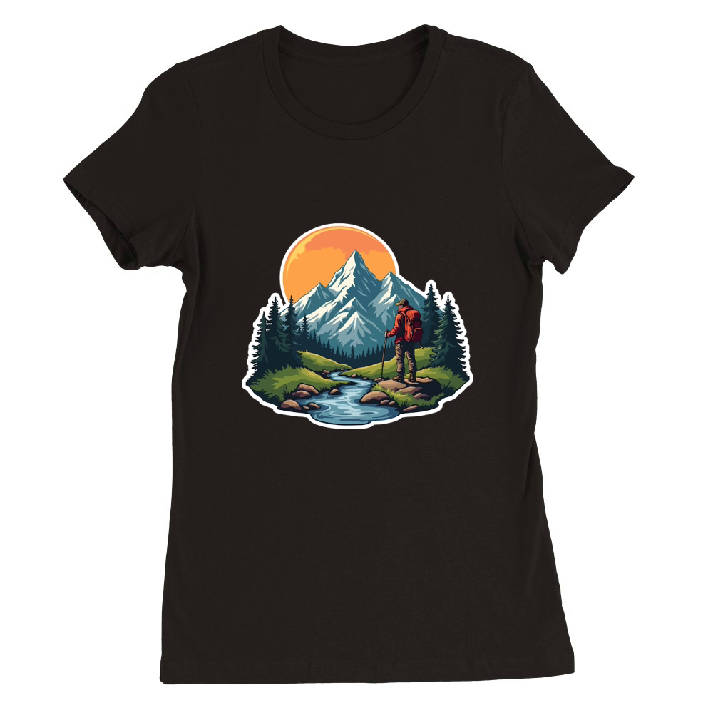 Mountain explorer hiking adventure Illus 05 Premium Womens Crewneck T-shirt