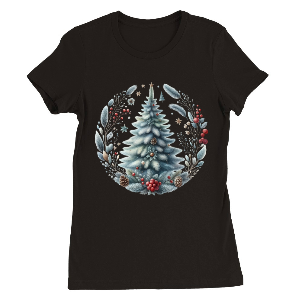 Watercolor Christmas tree Clipart 02 Premium Womens Crewneck T-shirt