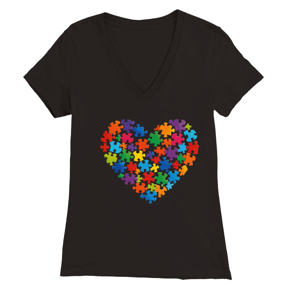 Colorful Puzzle Heart Autism Premium Womens V-Neck T-shirt