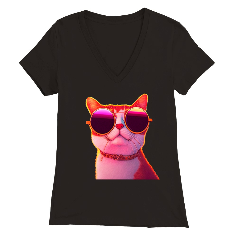 Cool Cat with Sunglasses Premium Womens V-Neck T-shirt
