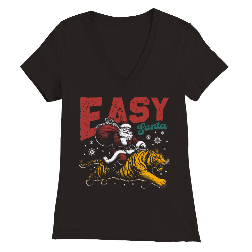 Easy Santa Riding Tiger D Color Premium Womens V-Neck T-shirt