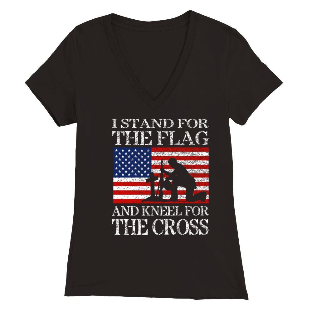 I Stand For The Flag And Kneel For The Cross Shirt Premium Womens V-Neck T-shirt