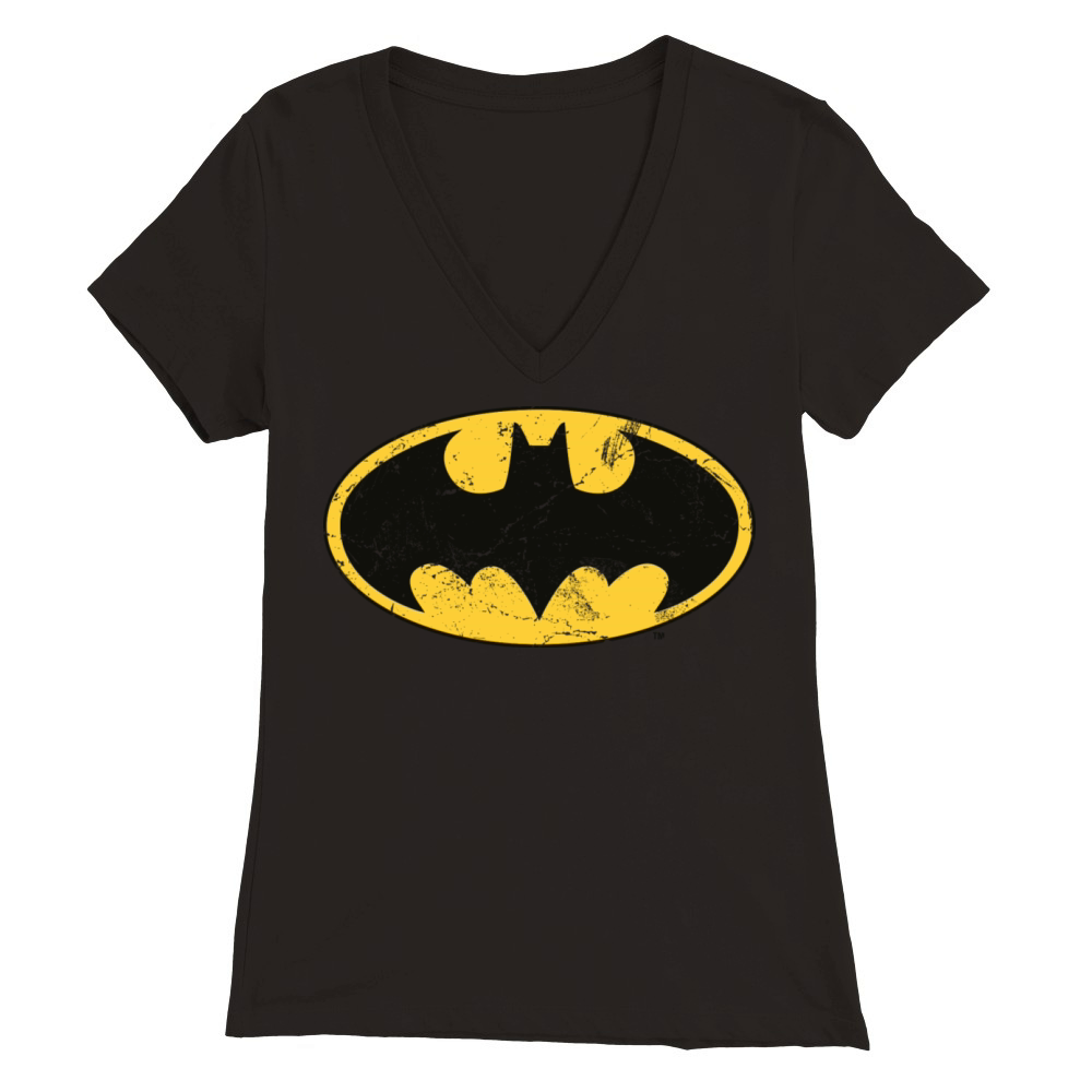 Justice League Batman Logo Vintage Premium Womens V-Neck T-shirt