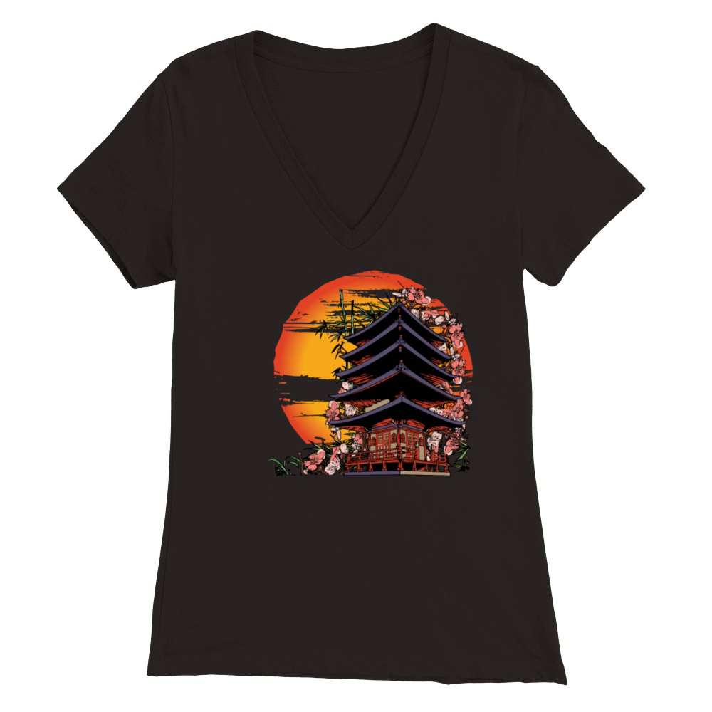 Traditional Japanese Art Abstract Building Premium Womens V-Neck T-shirt