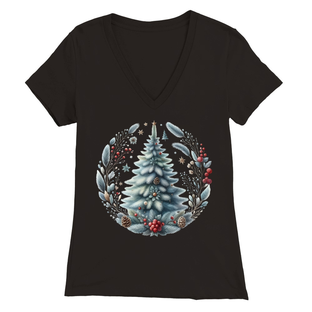 Watercolor Christmas tree Clipart 02 Premium Womens V-Neck T-shirt