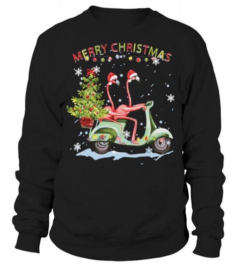 Flamingo Santa Hat Xmas Light Motobike Christmas Sweatshirt Unisex