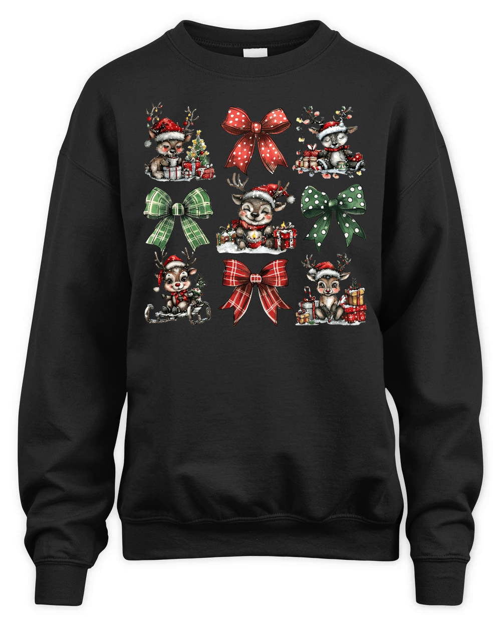 Christmas Coquette Bow Reindeer Unisex Premium Crewneck Sweatshirt