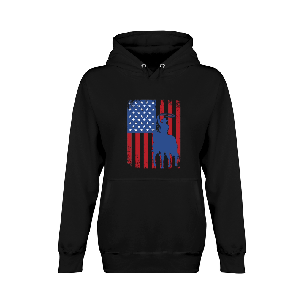Rodeo Team Roping Distressed Grunge Cowboy American Flag Unisex Premium Pullover Hoodie