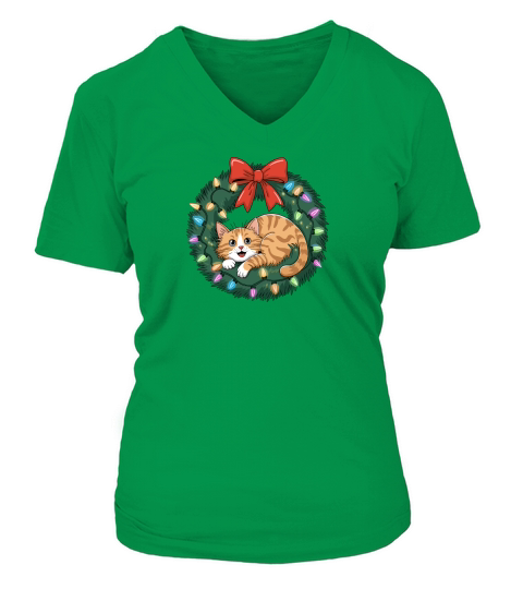 Cat wearth christmas 5 V-neck T-Shirt Woman