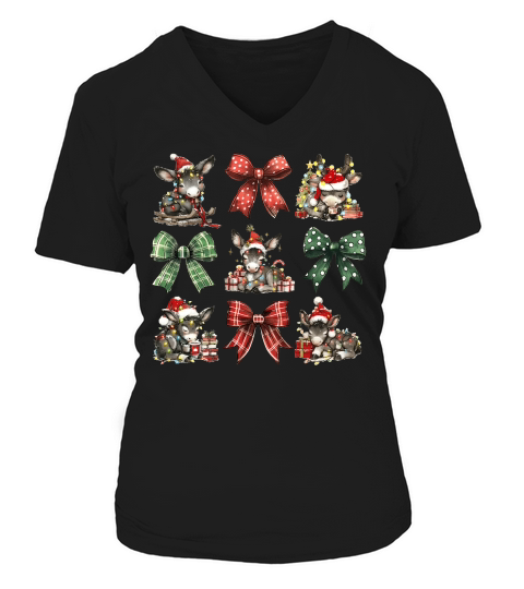Christmas Coquette Bow Donkey 2 V-neck T-Shirt Woman
