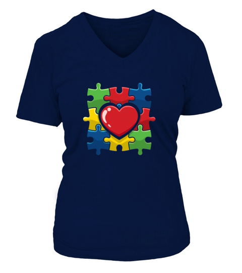 Colorful Puzzle Heart Be Kind Autism Awareness V-neck T-Shirt Woman