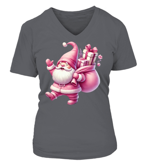 Cute Pink Christmas Coquette Gnome 03 V-neck T-Shirt Woman