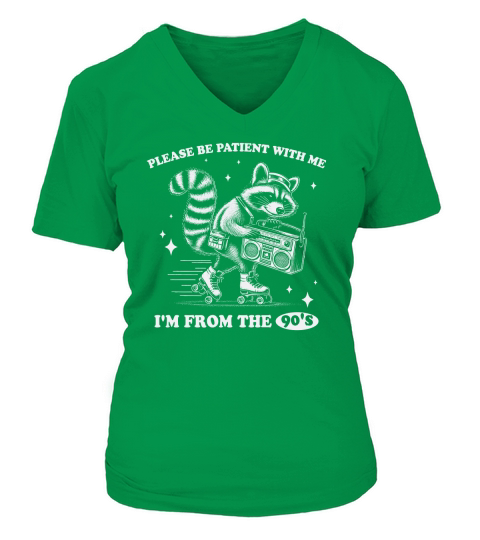 Raccoon 90s Roller Skate Vintage Radio D White V-neck T-Shirt Woman