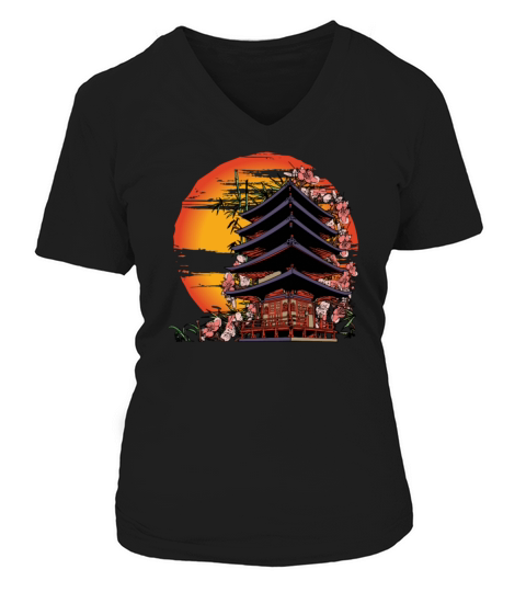 Traditional Japanese Art Abstract Building V-neck T-Shirt Woman