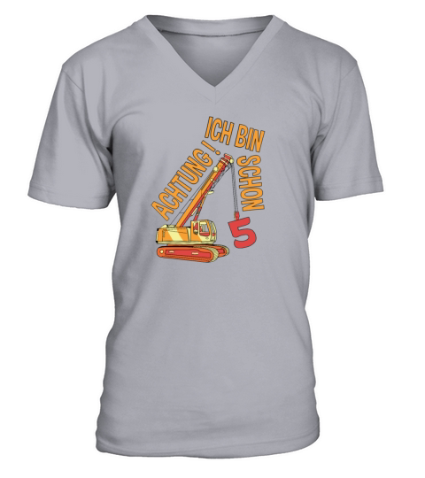 Birthday Childrens Excavator Attention Im 5 V-Neck T-shirt