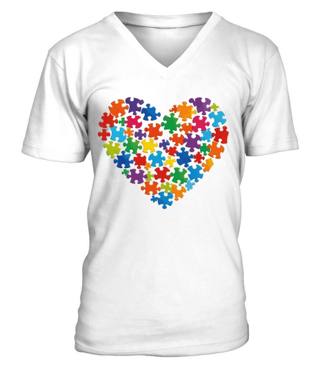Colorful Puzzle Heart Autism V-Neck T-shirt