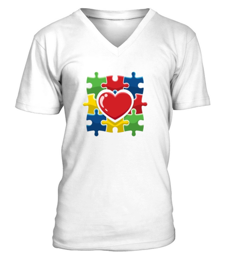 Colorful Puzzle Heart Be Kind Autism Awareness V-Neck T-shirt