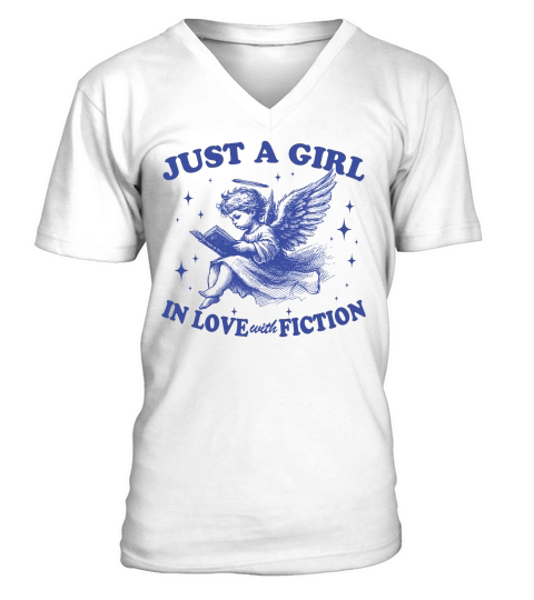 Just A Girl In Love With Fiction Angel lBlue V-Neck T-shirt