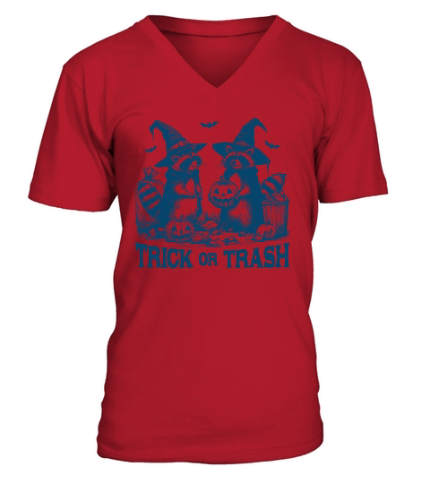 Trick Or Trash Halloween L Blue V-Neck T-shirt