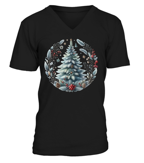 Watercolor Christmas tree Clipart 02 V-Neck T-shirt
