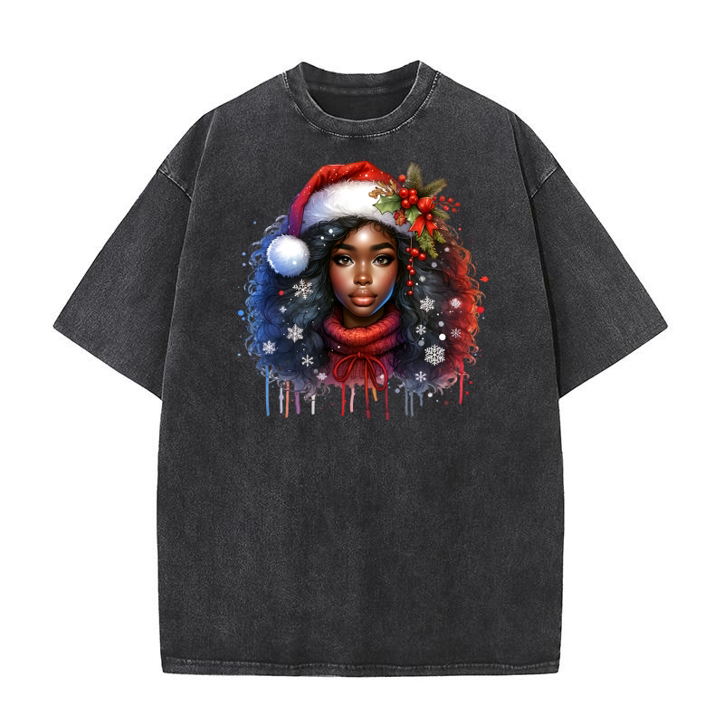 Christmas Black Woman 5 Washed T-Shirt