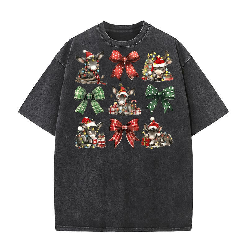 Christmas Coquette Bow Donkey 2 Washed T-Shirt