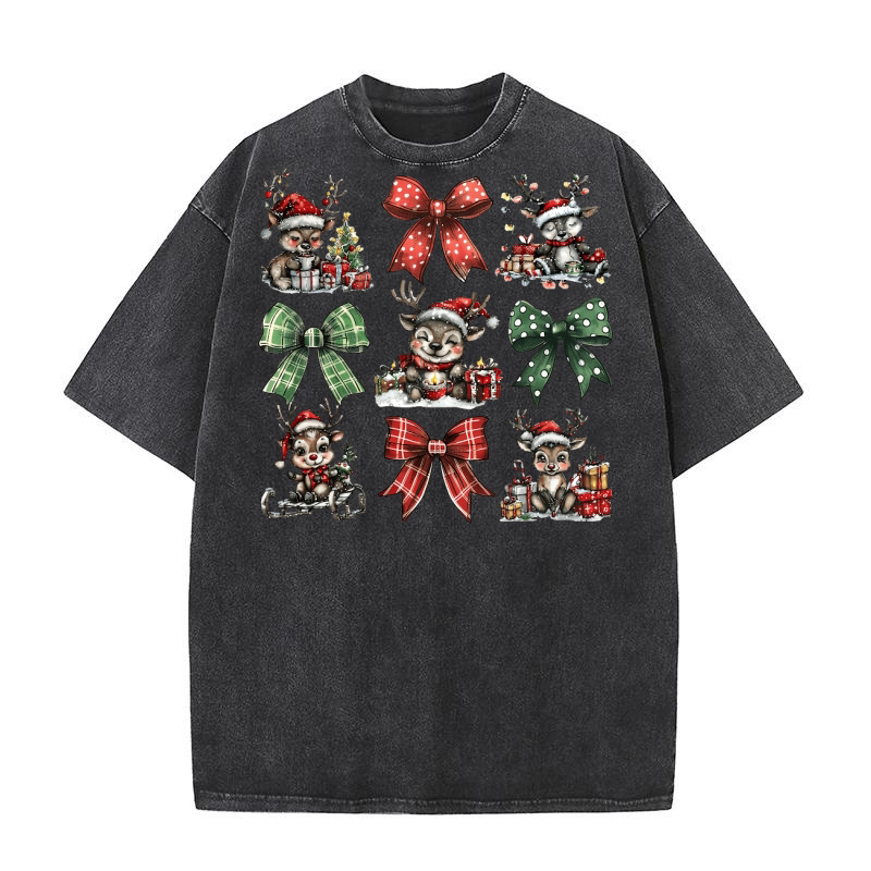 Christmas Coquette Bow Reindeer Washed T-Shirt
